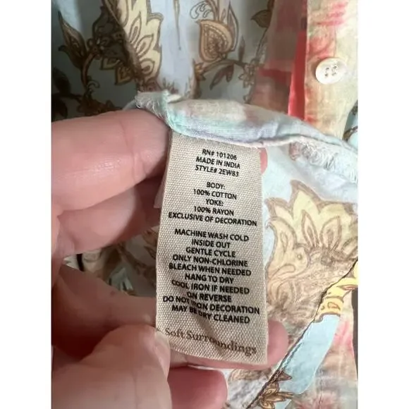 Soft Surroundings Boho Long Line Embroidered Floral Cotton Shirt Tunic Size L - Picture 6 of 8